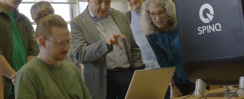Pawsey Supercomputing Centre's Ugo Varetto, Ann Backhaus with SpinQ Gemini for Quantum Education